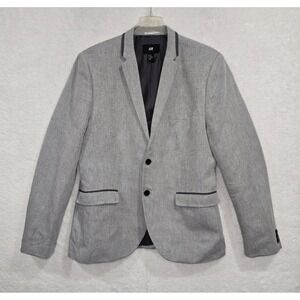 H&M Blazer Men's 44R Light Gray Linen Cotton Sport Suit Jacket Single Breast